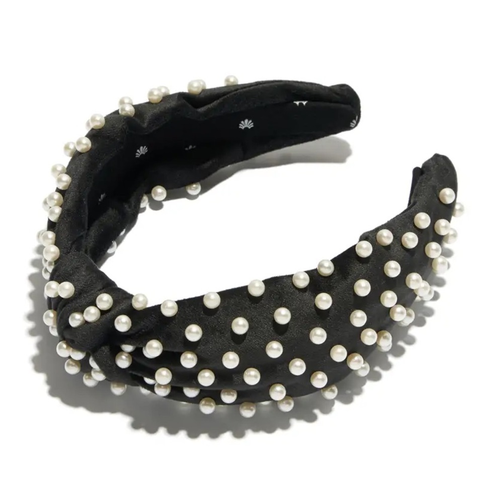 Lele Sadoughi faux pearl beaded velvet knotted headband